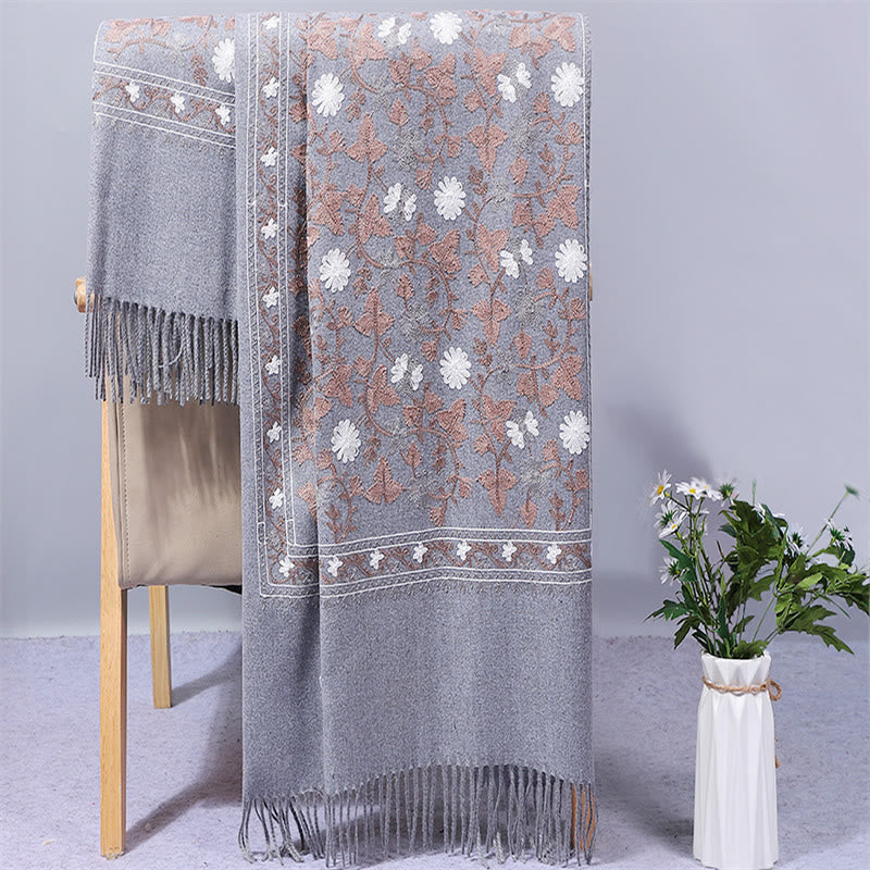 Scialle in poliestere con Buddha Stones , fiori di anacardi, ricamo con nappa, sciarpa da viaggio invernale e calda