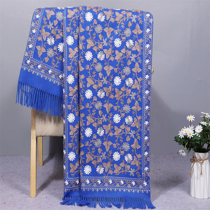 Scialle in poliestere con Buddha Stones , fiori di anacardi, ricamo con nappa, sciarpa da viaggio invernale e calda - Blu Reale - 200*70cm - image 11