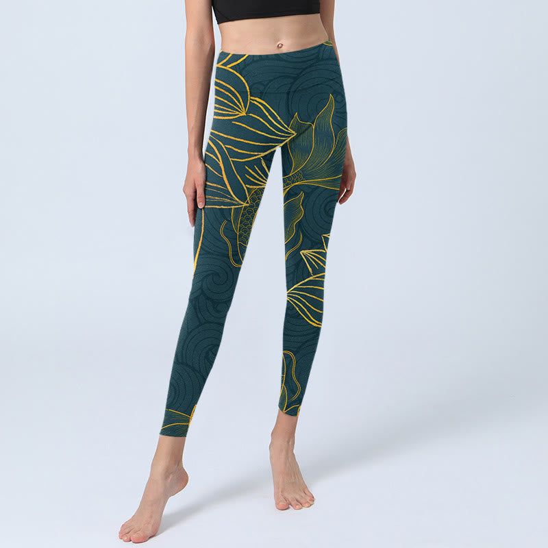 Leggings da palestra con stampa di loto e pesce koi dorato Buddha Stones, pantaloni da yoga da donna - image 6