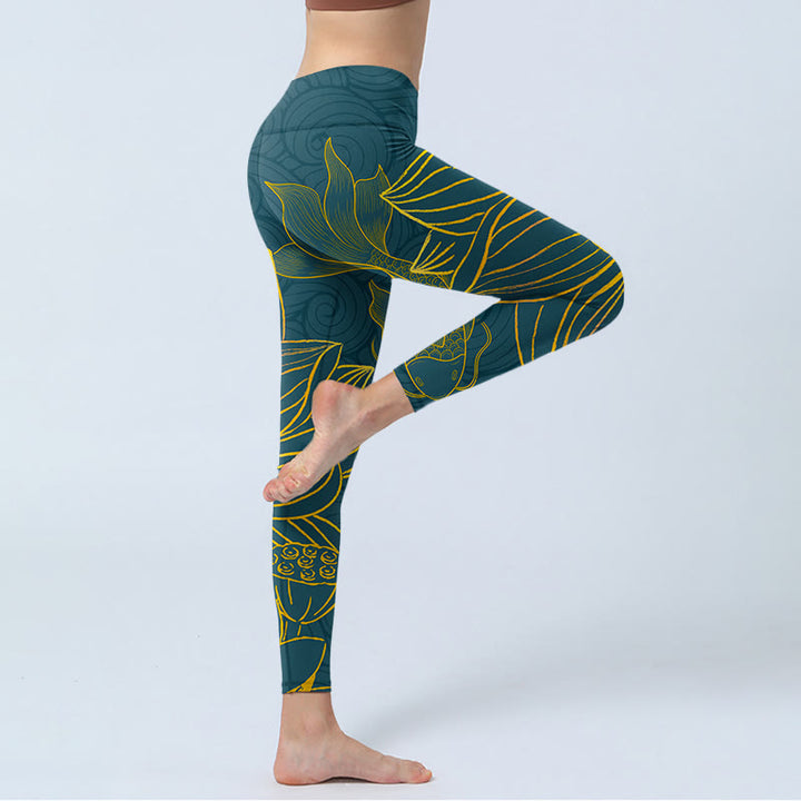 Leggings da palestra con stampa di loto e pesce koi dorato Buddha Stones, pantaloni da yoga da donna - image 4