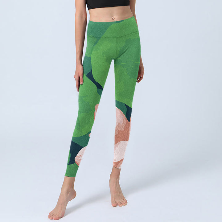 Leggings sportivi da fitness con stampa di fiori di loto verde Buddha Stones, pantaloni da yoga da donna - image 5