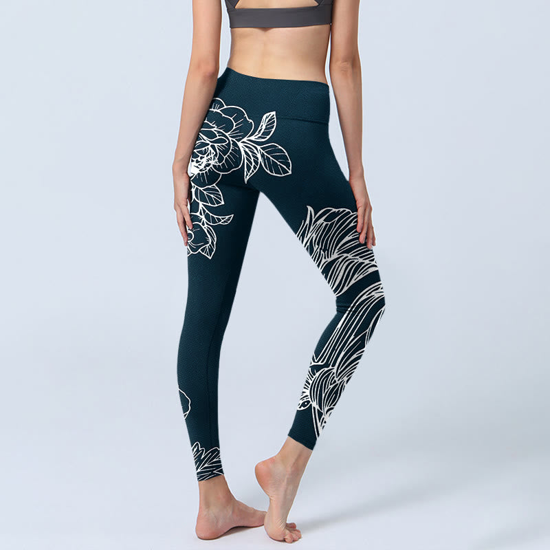 Buddha Stones Peony Epiphyllum Flowers Stampa Leggings da palestra Fitness Pantaloni da yoga da donna - image 5