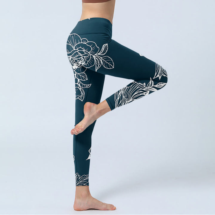 Buddha Stones Peony Epiphyllum Flowers Stampa Leggings da palestra Fitness Pantaloni da yoga da donna - image 4