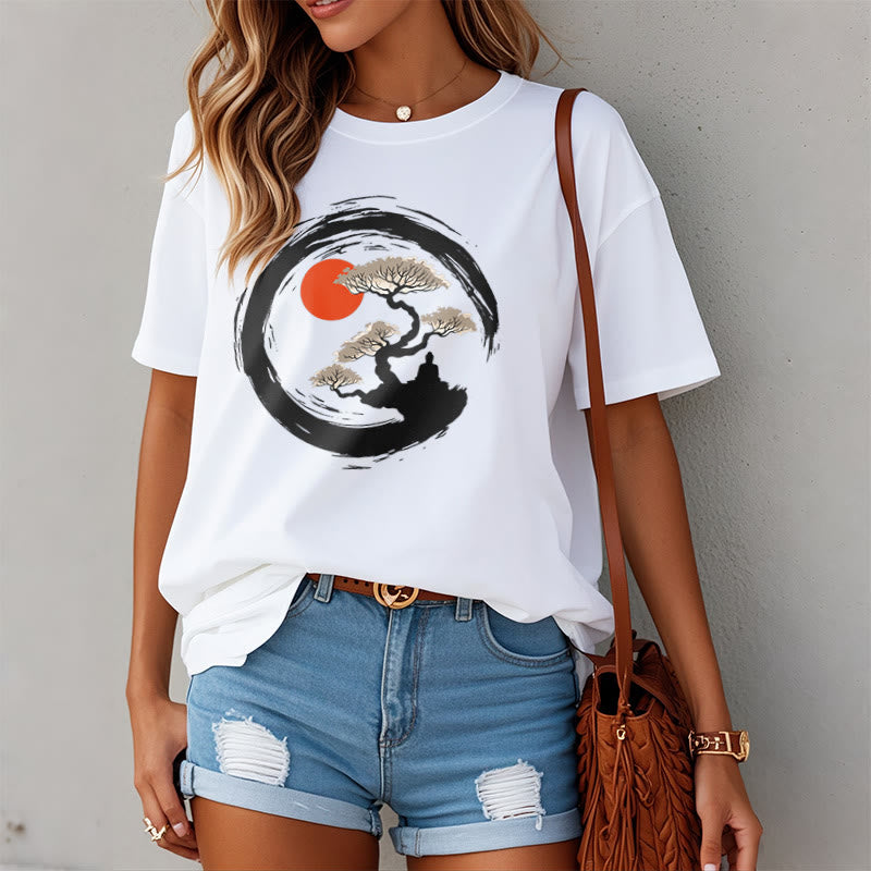 Maglietta Buddha Stones Red Sun Pine Zen Circle Meditazione Buddha Tee - image 14