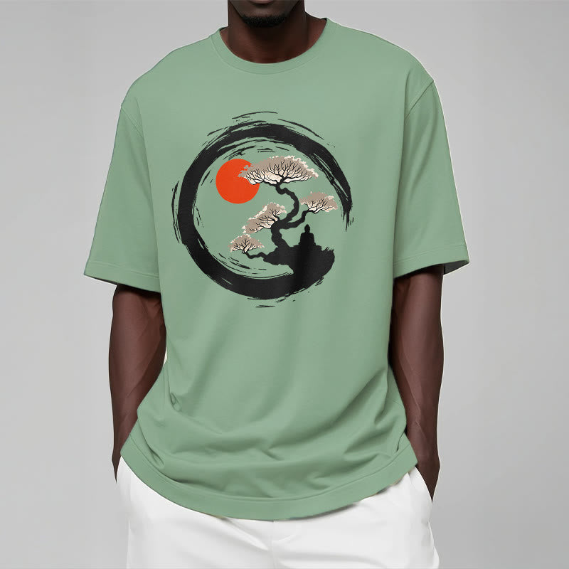 Maglietta Buddha Stones Red Sun Pine Zen Circle Meditazione Buddha Tee - image 32