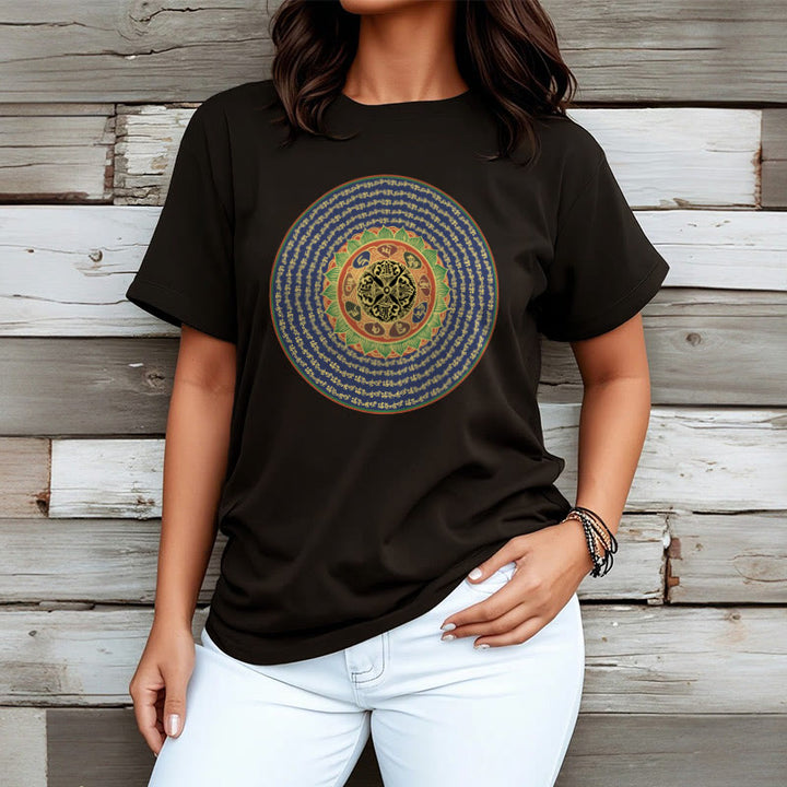 T-shirt in sanscrito con Buddha Stones 108 Om Mani Padme Hum Mantra