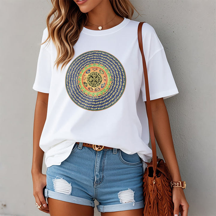 T-shirt in sanscrito con Buddha Stones 108 Om Mani Padme Hum Mantra