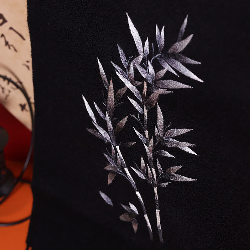 Scialle di lana con Buddha Stones , ricamo a foglia di bambù, nappa, sciarpa da viaggio invernale e calda - image 1