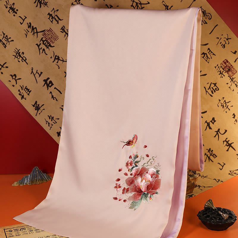 Scialle in poliestere con Buddha Stones, farfalla Yulan, bambù, gazza, ricamo Suzhou, sciarpa da viaggio invernale e accogliente - MistyRose Peonia Farfalla 183*32cm - image 12