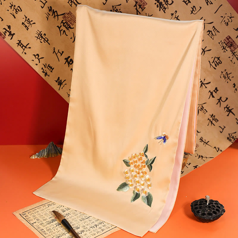 Scialle in poliestere con Buddha Stones, farfalla Yulan, bambù, gazza, ricamo Suzhou, sciarpa da viaggio invernale e accogliente - PeachPuff Hydrangea Butterfly 183*32cm - image 9