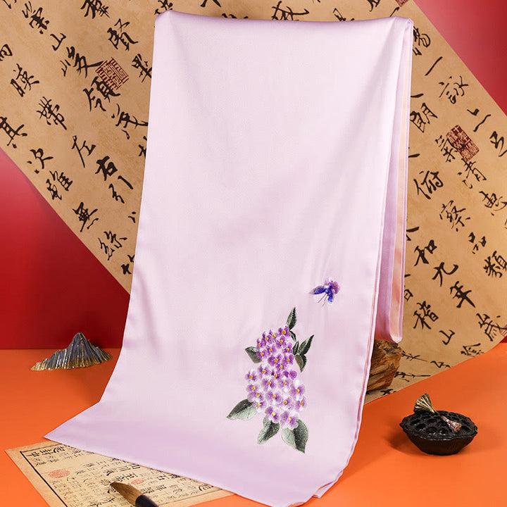 Scialle in poliestere con Buddha Stones, farfalla Yulan, bambù, gazza, ricamo Suzhou, sciarpa da viaggio invernale e accogliente - Farfalla di ortensia lavanda e rosa cipria 183*32cm - image 13