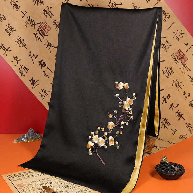 Scialle in poliestere con Buddha Stones, farfalla Yulan, bambù, gazza, ricamo Suzhou, sciarpa da viaggio invernale e accogliente - Wintersweet nero 183*32cm - image 15