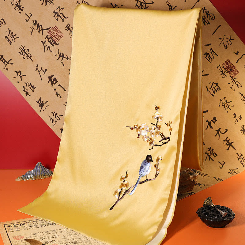 Scialle in poliestere con Buddha Stones, farfalla Yulan, bambù, gazza, ricamo Suzhou, sciarpa da viaggio invernale e accogliente - Mocassino Gazza Ramo 183*32cm - image 8