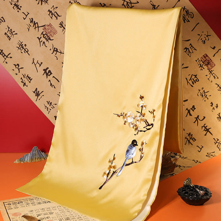 Scialle in poliestere con Buddha Stones, farfalla Yulan, bambù, gazza, ricamo Suzhou, sciarpa da viaggio invernale e accogliente - Mocassino Gazza Ramo 183*32cm - image 8