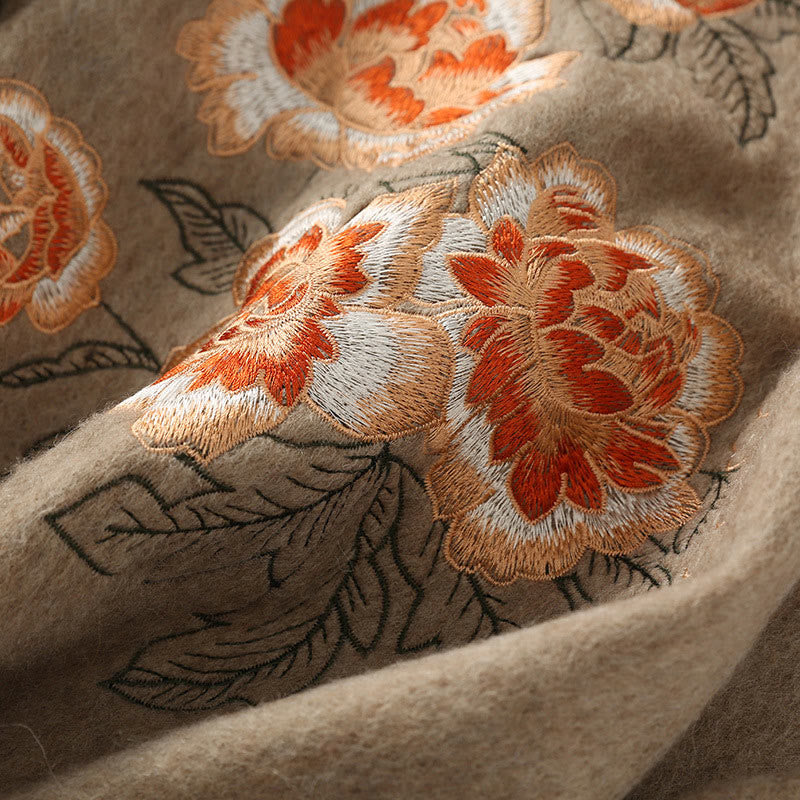 Scialle di lana con Buddha Stones, ricamo di peonia rossa, nappa, sciarpa da viaggio invernale e calda - image 1