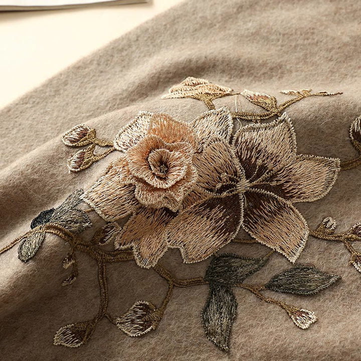 Scialle di lana con Buddha Stones , bianco, arancione, ricamo a fiori, nappa, sciarpa da viaggio invernale e calda - image 6