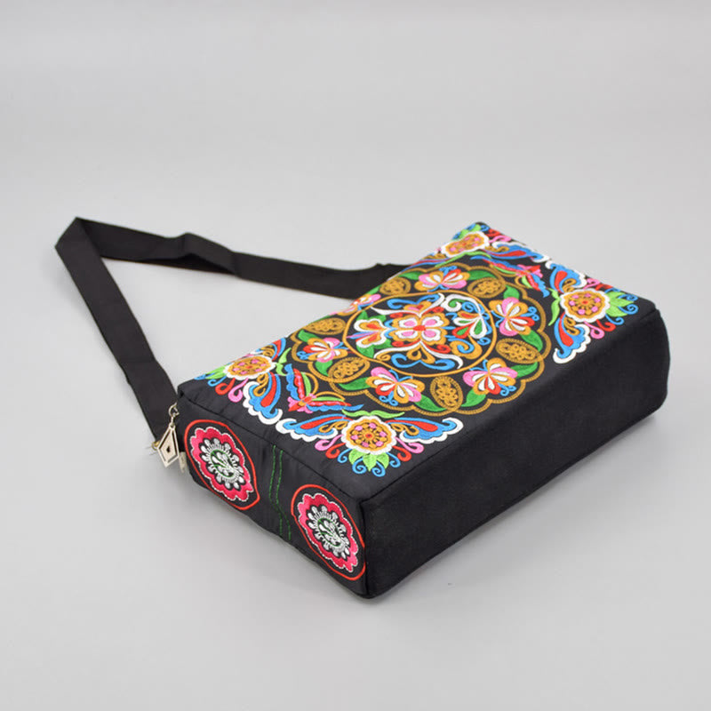 Buddha Stones Galsang Inula Fiore Peonia Pavone Ricamo Fronte-Retro Tela Borsa Shopping Borsa A Tracolla