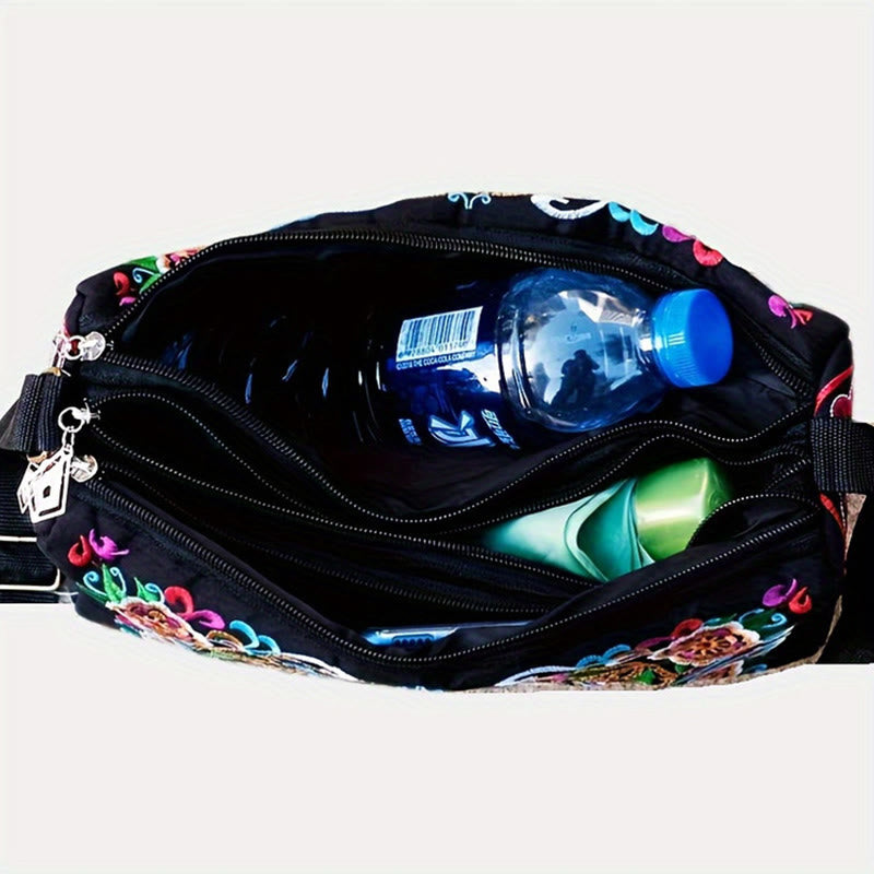 Buddha Stones Galsang Inula Fiore Peonia Pavone Ricamo Fronte-Retro Tela Borsa Shopping Borsa A Tracolla
