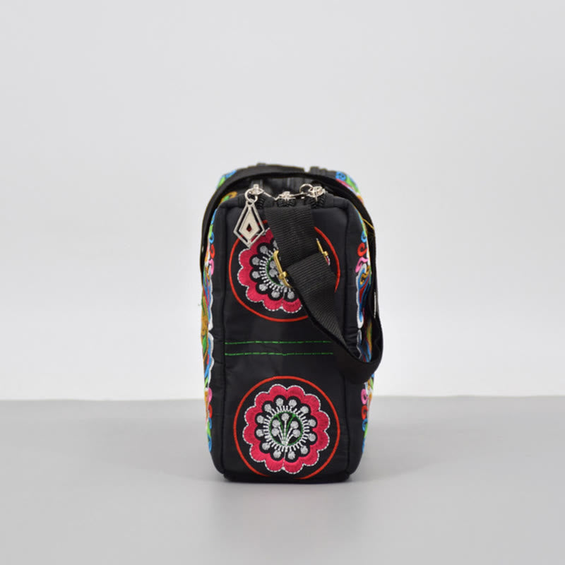 Buddha Stones Galsang Inula Fiore Peonia Pavone Ricamo Fronte-Retro Tela Borsa Shopping Borsa A Tracolla