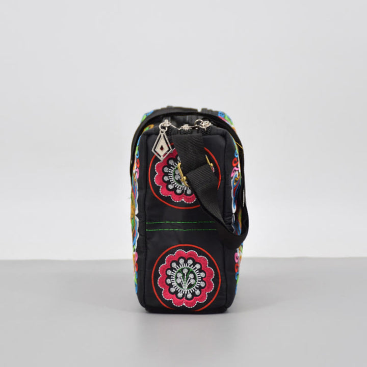 Buddha Stones Galsang Inula Fiore Peonia Pavone Ricamo Fronte-Retro Tela Borsa Shopping Borsa A Tracolla