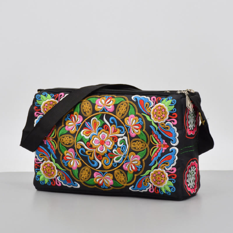 Buddha Stones Galsang Inula Fiore Peonia Pavone Ricamo Fronte-Retro Tela Borsa Shopping Borsa A Tracolla