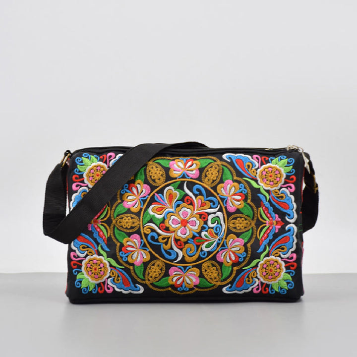 Buddha Stones Galsang Inula Fiore Peonia Pavone Ricamo Fronte-Retro Tela Borsa Shopping Borsa A Tracolla