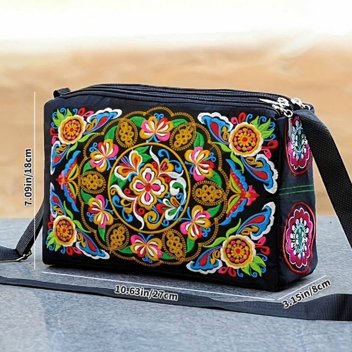 Buddha Stones Galsang Inula Fiore Peonia Pavone Ricamo Fronte-Retro Tela Borsa Shopping Borsa A Tracolla
