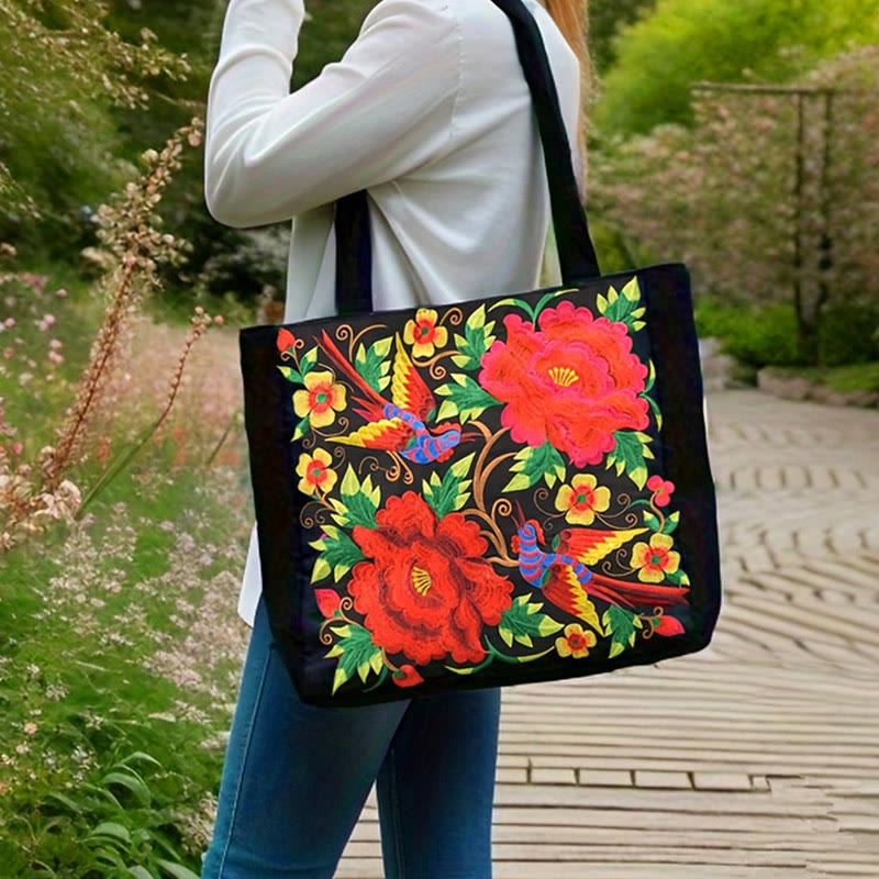 Buddha Stones Galsang Magpie Peony Camellia Chrysanthemum Ricamo Tela Shopping Borsa Borsa a mano Borsa a tracolla