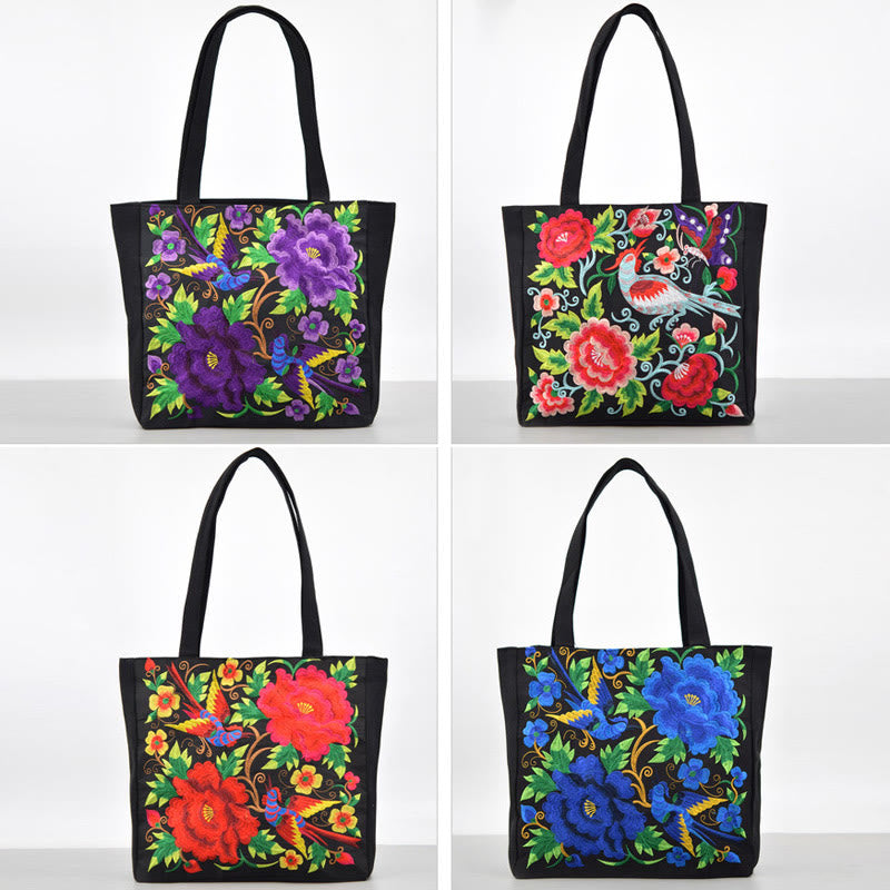 Buddha Stones Galsang Magpie Peony Camellia Chrysanthemum Ricamo Tela Shopping Borsa Borsa a mano Borsa a tracolla