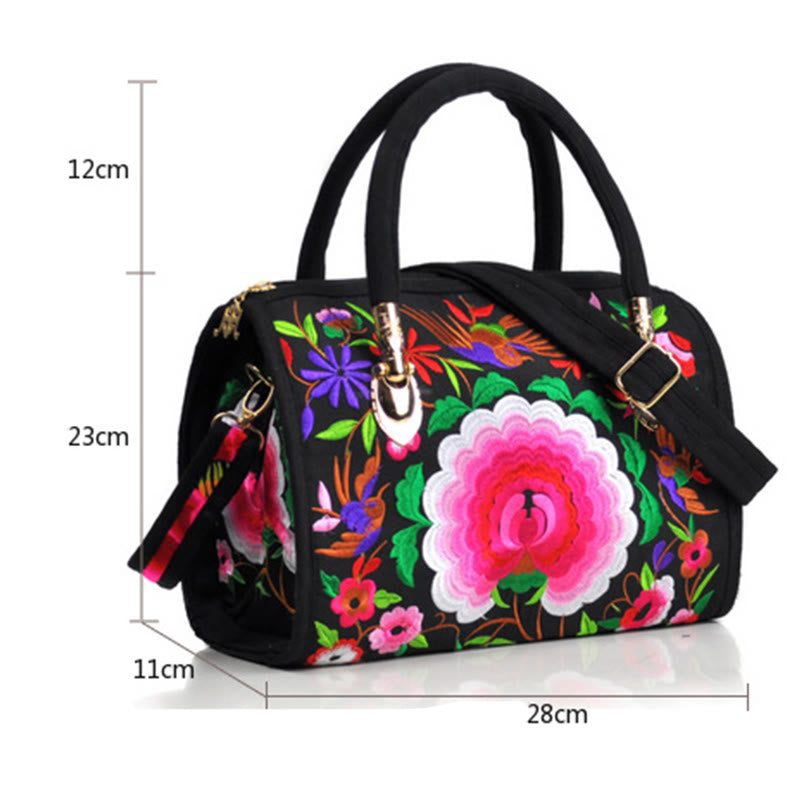 Buddha Stones Money Tree Peonia Camelia Ricamo bifacciale Borsa a mano Borsa a tracolla in tela