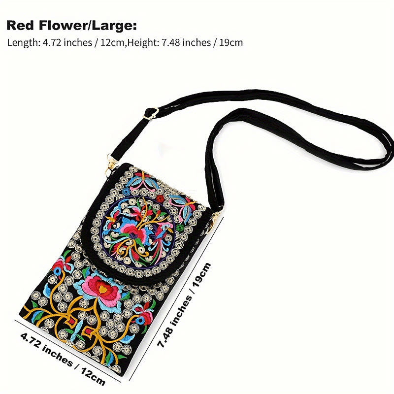 Zaino in tela con ricamo a forma di fiore di Inula con pietre Buddha Stones e rosa, borsa a tracolla