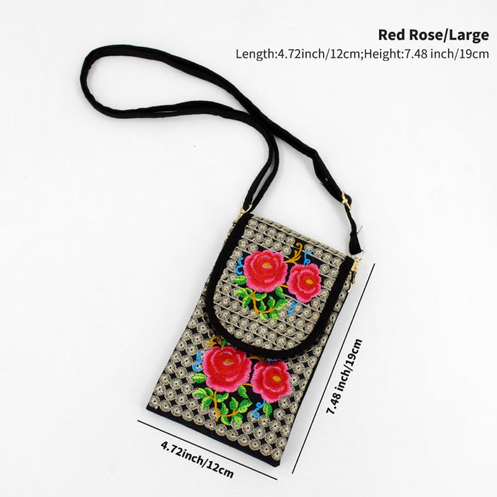 Zaino in tela con ricamo a forma di fiore di Inula con pietre Buddha Stones e rosa, borsa a tracolla