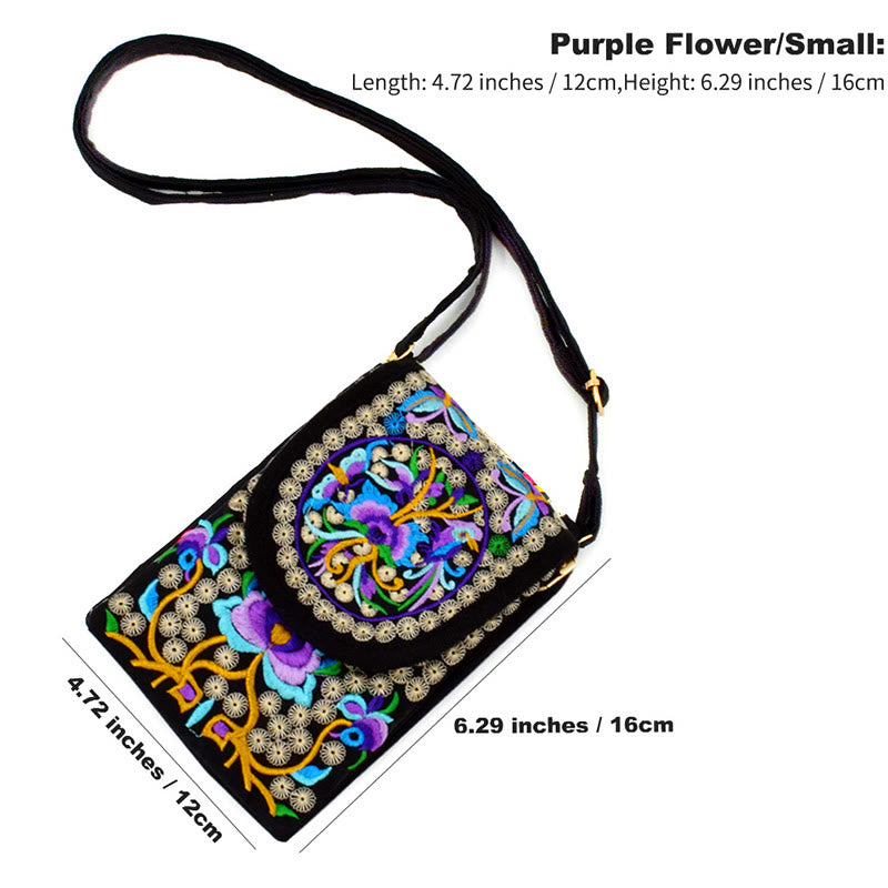 Zaino in tela con ricamo a forma di fiore di Inula con pietre Buddha Stones e rosa, borsa a tracolla