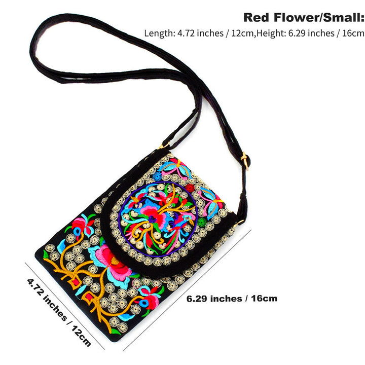 Zaino in tela con ricamo a forma di fiore di Inula con pietre Buddha Stones e rosa, borsa a tracolla