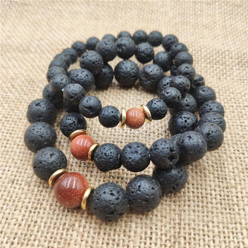 Braccialetto curativo in pietra lavica, pietra d'oro, arenaria blu, Buddha Stones
