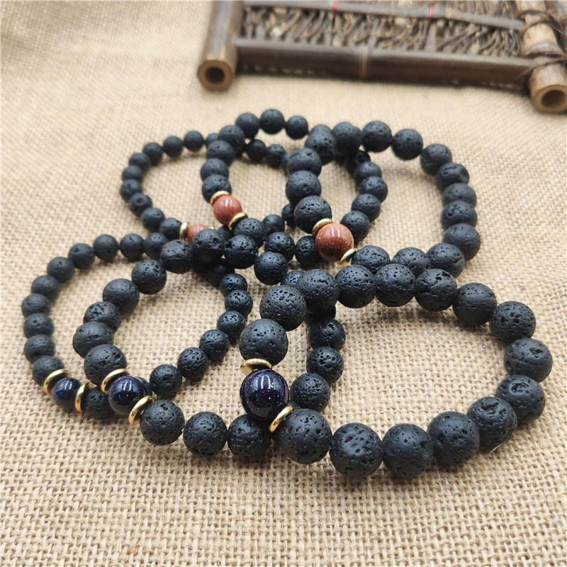 Braccialetto curativo in pietra lavica, pietra d'oro, arenaria blu, Buddha Stones