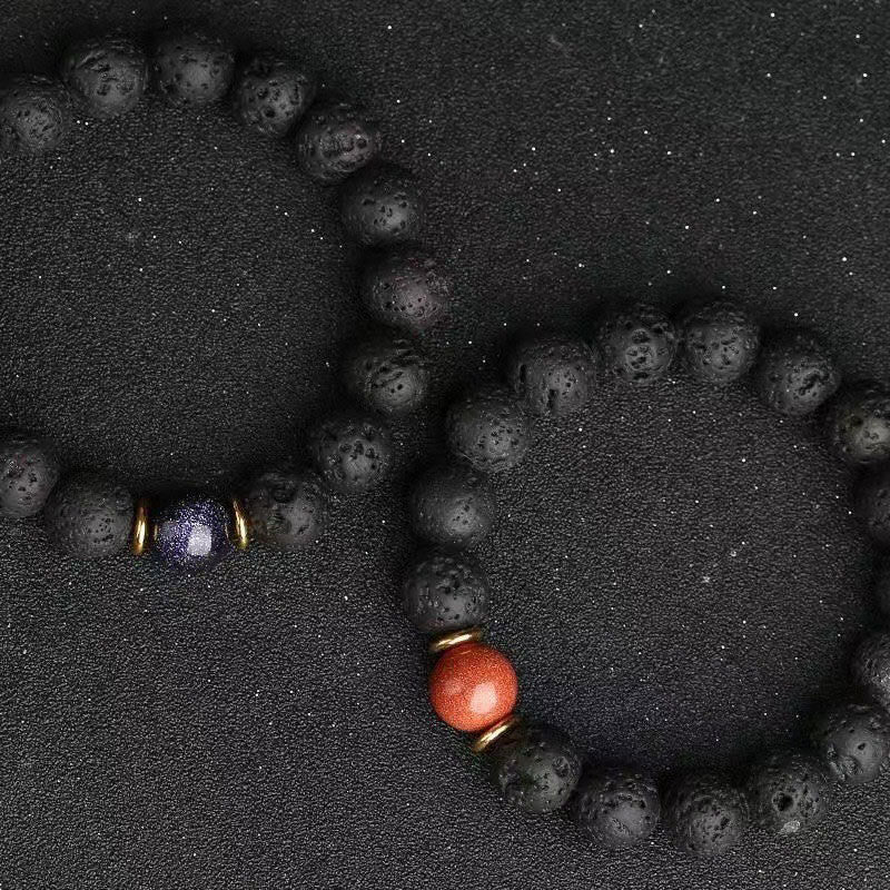Braccialetto curativo in pietra lavica, pietra d'oro, arenaria blu, Buddha Stones