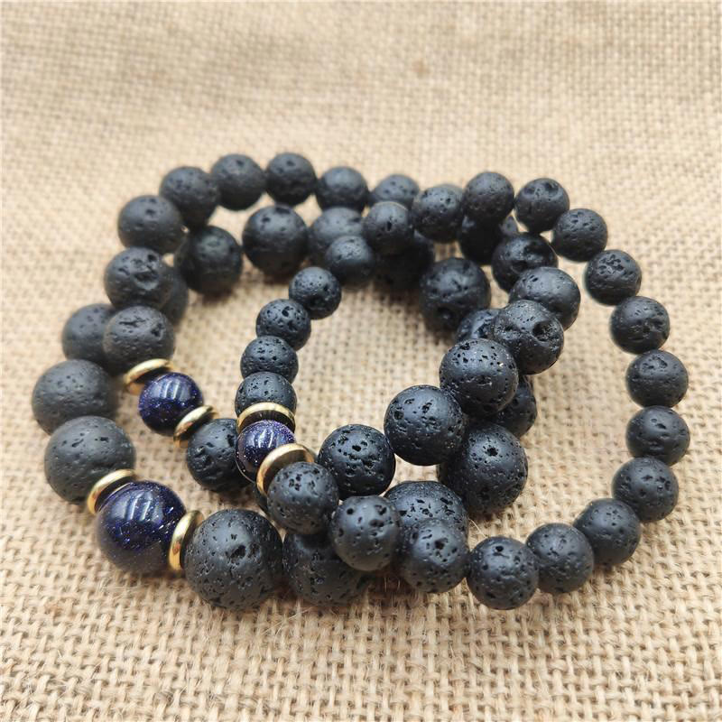 Braccialetto curativo in pietra lavica, pietra d'oro, arenaria blu, Buddha Stones