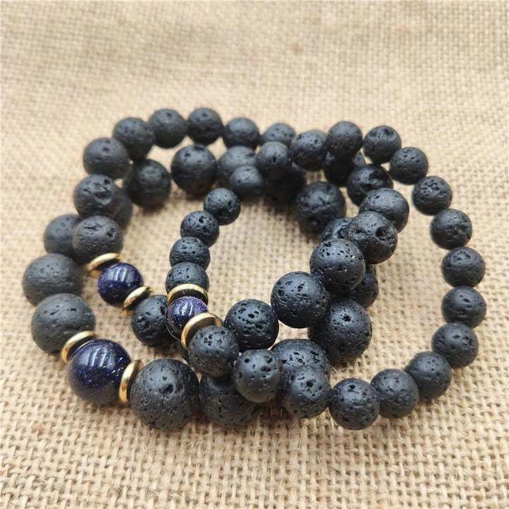 Braccialetto curativo in pietra lavica, pietra d'oro, arenaria blu, Buddha Stones
