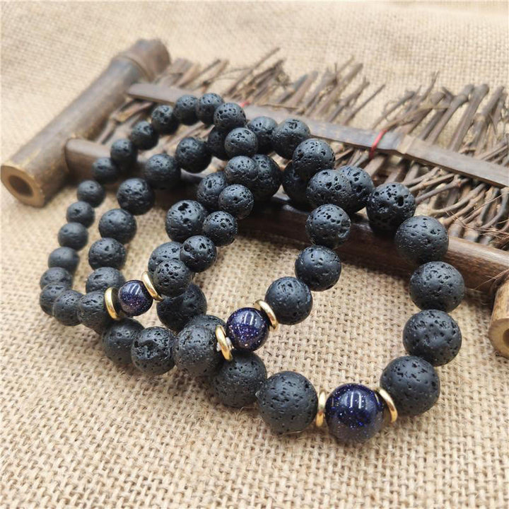 Braccialetto curativo in pietra lavica, pietra d'oro, arenaria blu, Buddha Stones