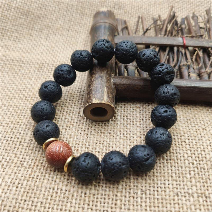 Braccialetto curativo in pietra lavica, pietra d'oro, arenaria blu, Buddha Stones
