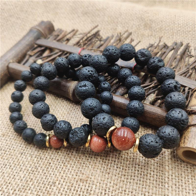 Braccialetto curativo in pietra lavica, pietra d'oro, arenaria blu, Buddha Stones