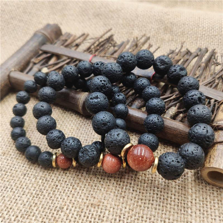 Braccialetto curativo in pietra lavica, pietra d'oro, arenaria blu, Buddha Stones