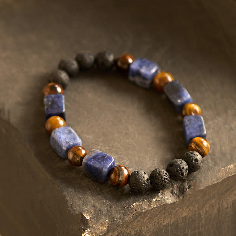 Braccialetto di supporto in pietra lavica con vari cristalli Buddha Stones