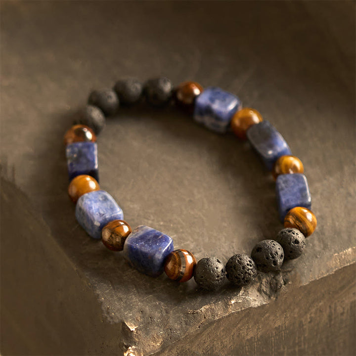 Braccialetto di supporto in pietra lavica con vari cristalli Buddha Stones