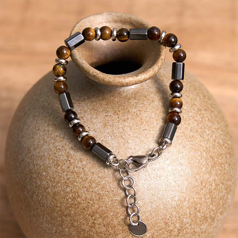 Braccialetto a catena con fibbia in ematite e occhio di tigre Buddha Stones