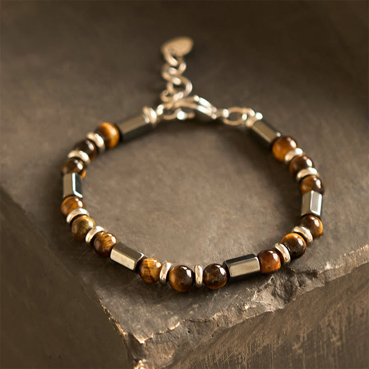 Braccialetto a catena con fibbia in ematite e occhio di tigre Buddha Stones
