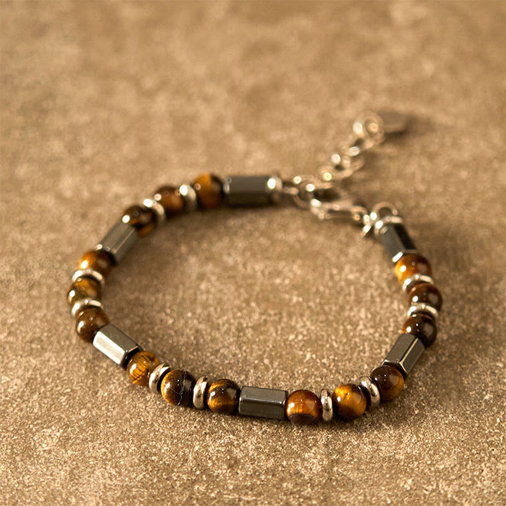 Braccialetto a catena con fibbia in ematite e occhio di tigre Buddha Stones