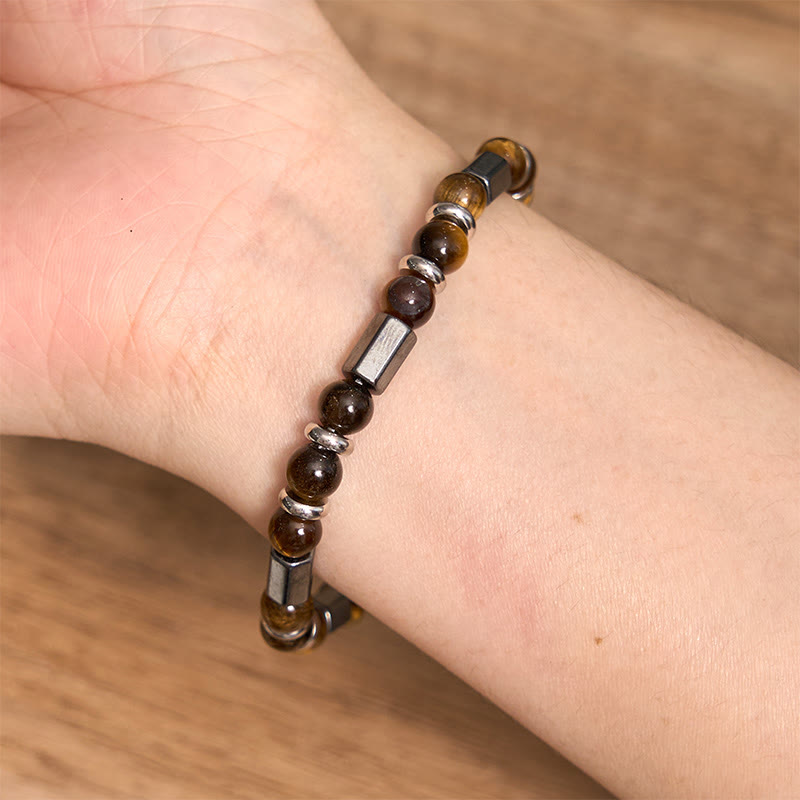 Braccialetto a catena con fibbia in ematite e occhio di tigre Buddha Stones