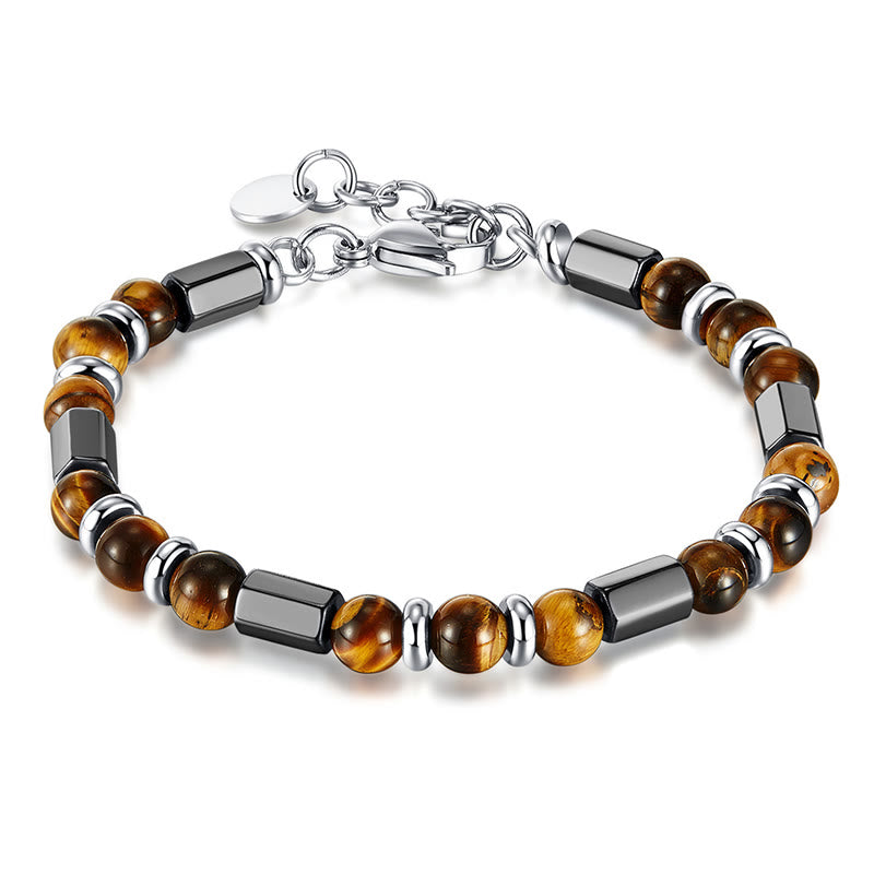 Braccialetto a catena con fibbia in ematite e occhio di tigre Buddha Stones